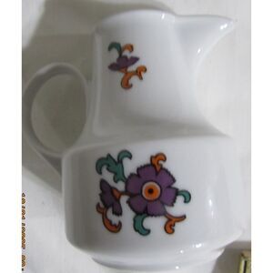 Vintage 1970's GDR coffee tea creamer Henneberg porcelain gold trim floral